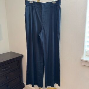 CAbi Wide Leg Linen Pants - Dark Navy - Size Large